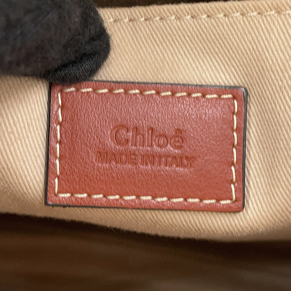 Chloe Woody Tote Bag White/BrownCHC22AS383I2690U Canvas Calf Leather