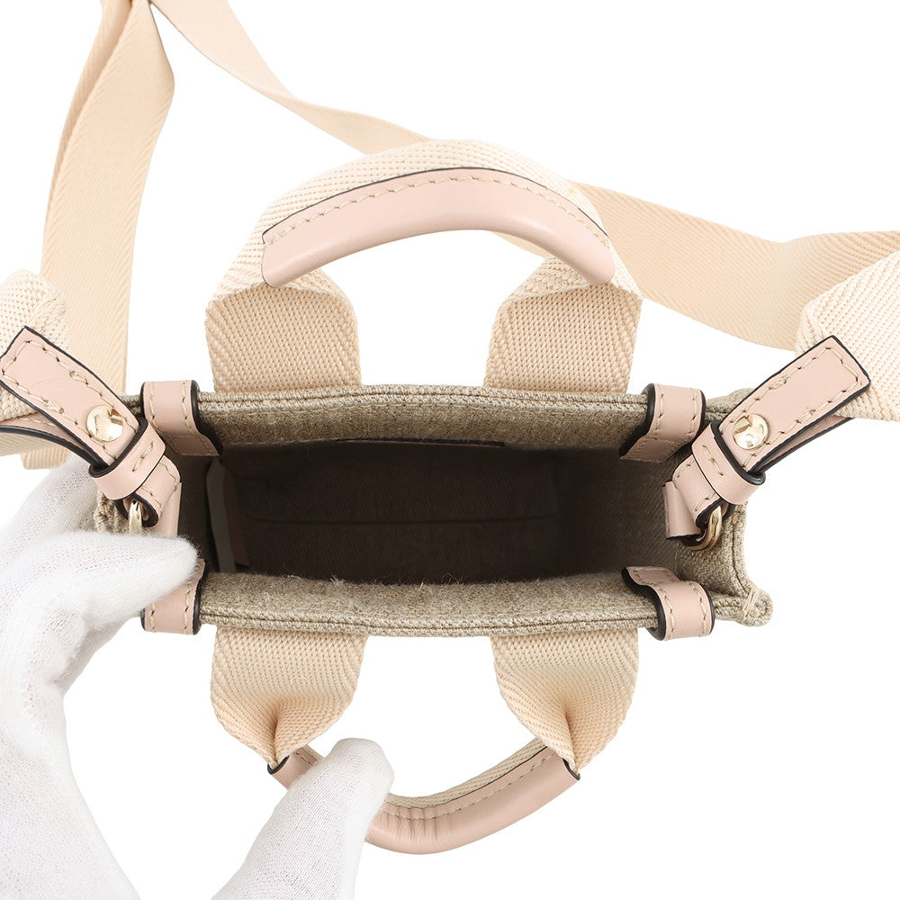 Chloe Woody North South Tote 2WAY Handbag Beige/CementPinkCHC24AP243I266J5 Canvas Calf Leather Size Mini