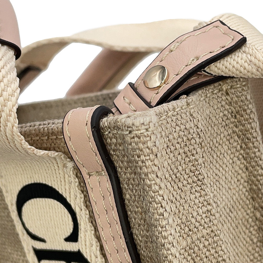 Chloe Woody North South Tote 2WAY Handbag Beige/CementPinkCHC24AP243I266J5 Canvas Calf Leather Size Mini