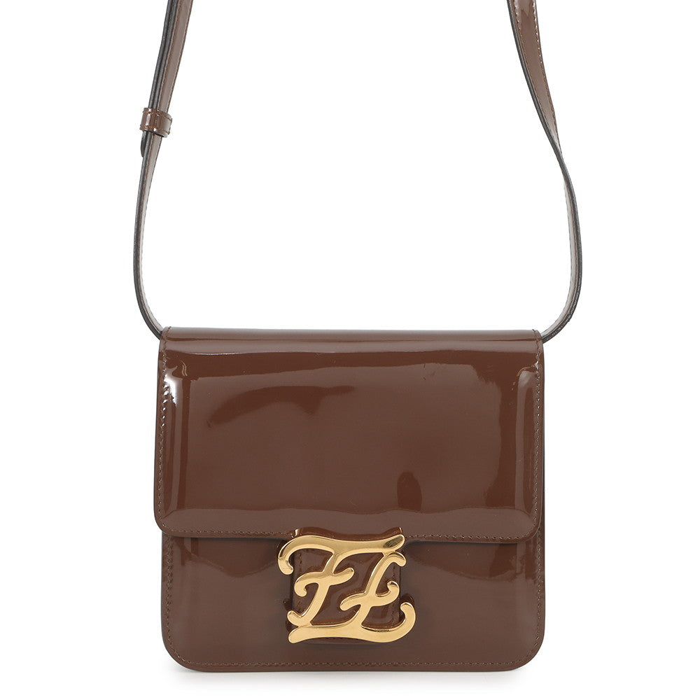 FENDI Calligraphy Shoulder Bag Brown8BT317 A5AU Patent Leather