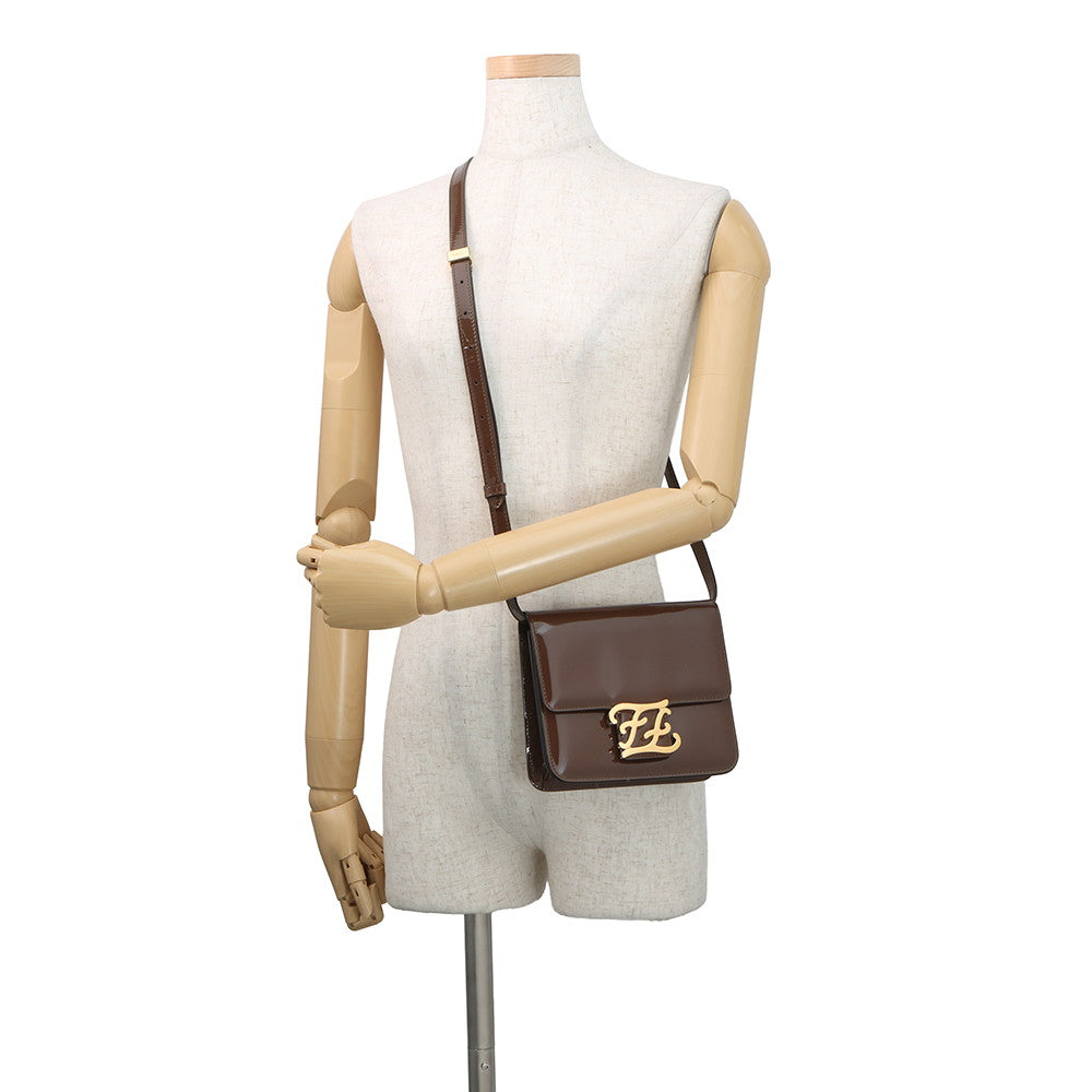 FENDI Calligraphy Shoulder Bag Brown8BT317 A5AU Patent Leather