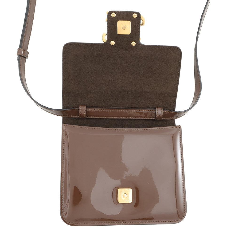 FENDI Calligraphy Shoulder Bag Brown8BT317 A5AU Patent Leather