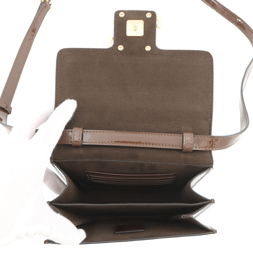 FENDI Calligraphy Shoulder Bag Brown8BT317 A5AU Patent Leather