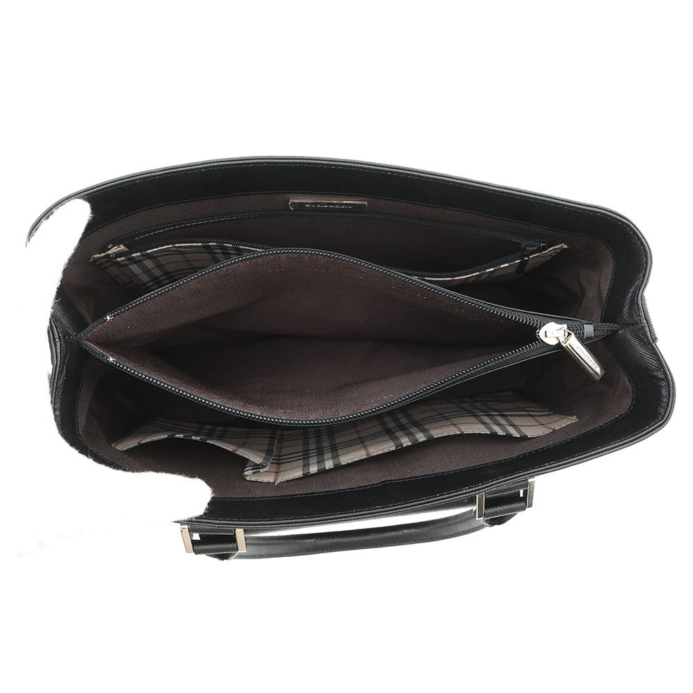 BURBERRY Nova Check Tote Bag Black Leather