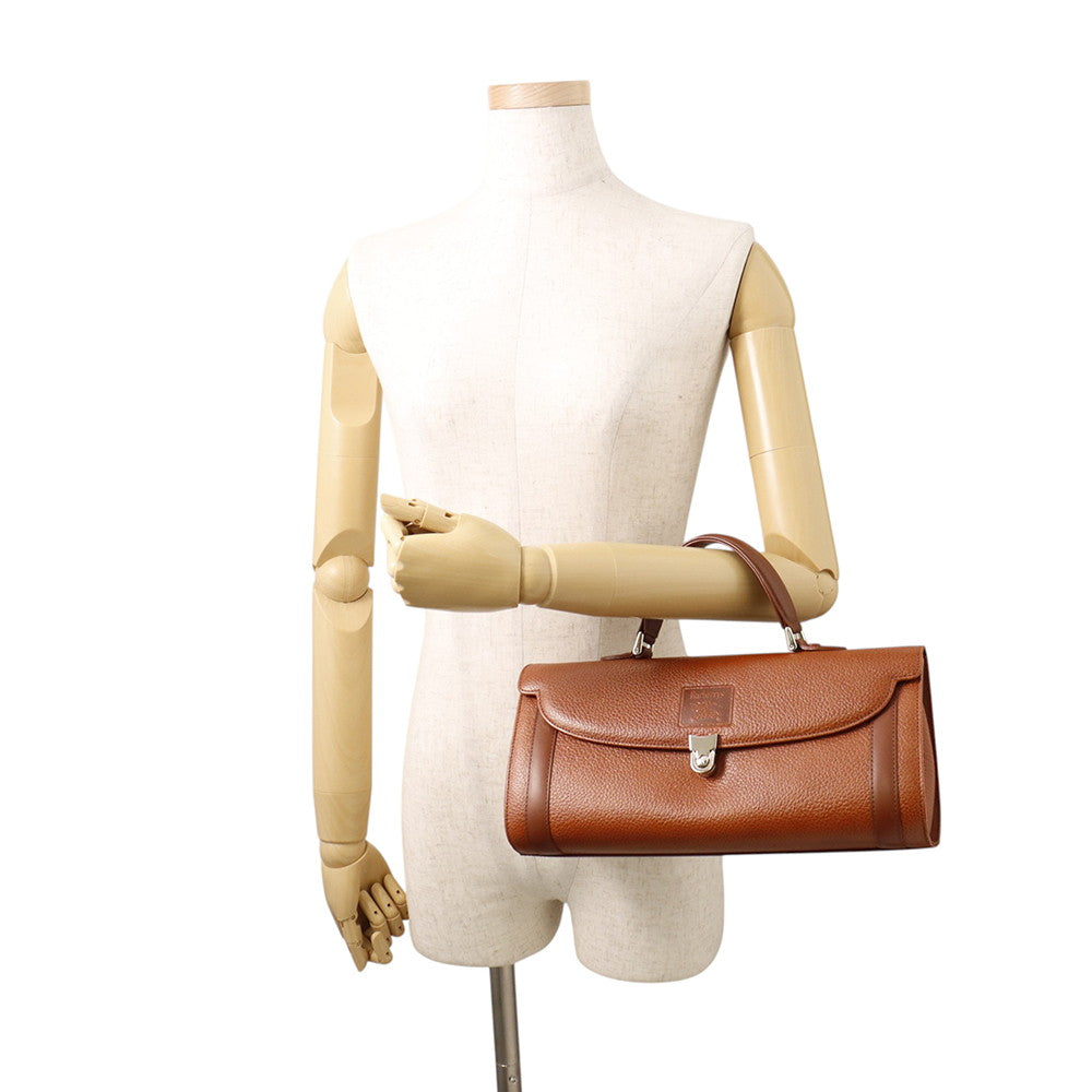 BURBERRY Shadow Horse Nova Check Handbag Brown Leather
