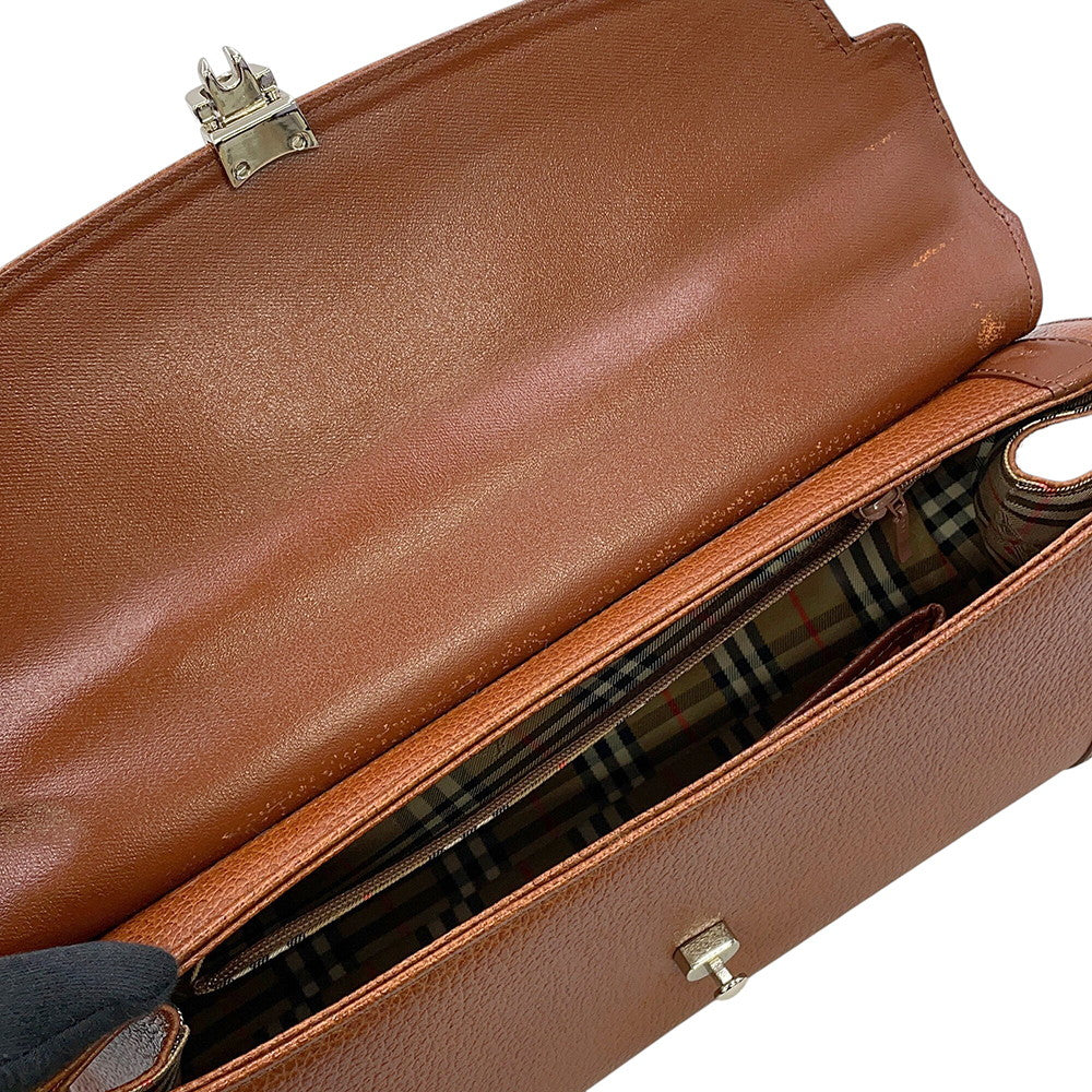 BURBERRY Shadow Horse Nova Check Handbag Brown Leather