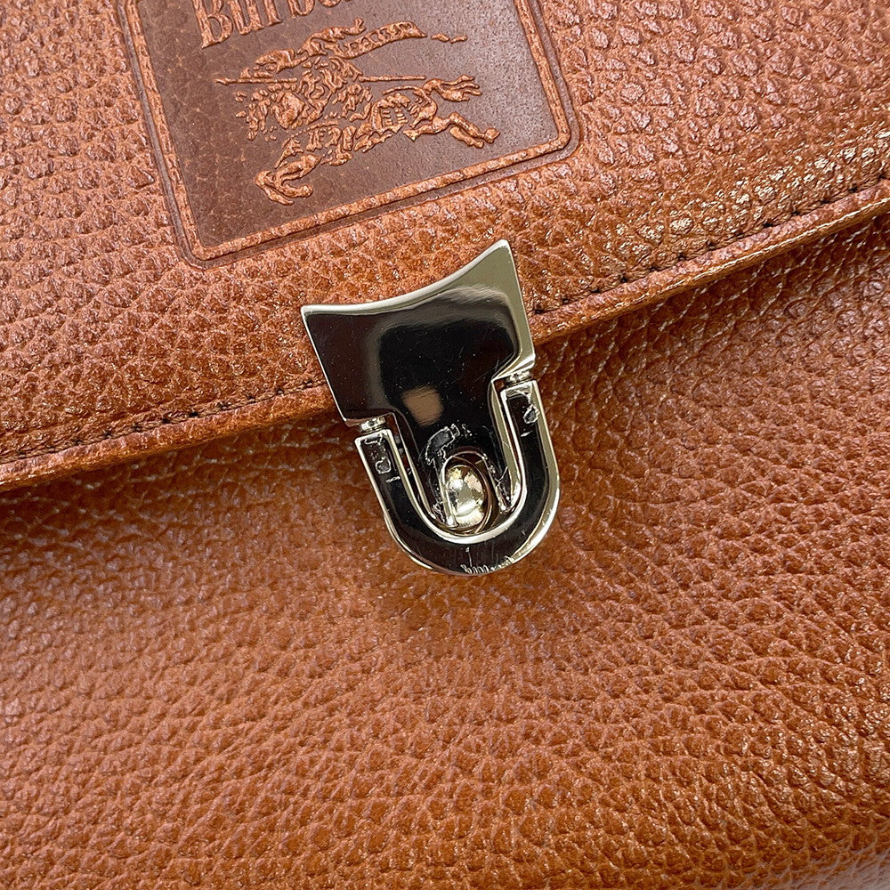 BURBERRY Shadow Horse Nova Check Handbag Brown Leather