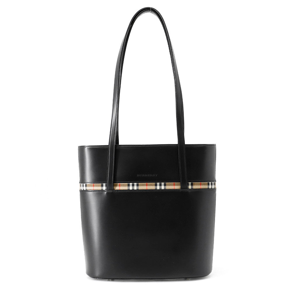 BURBERRY Nova Check Shoulder Bag Black Leather Canvas