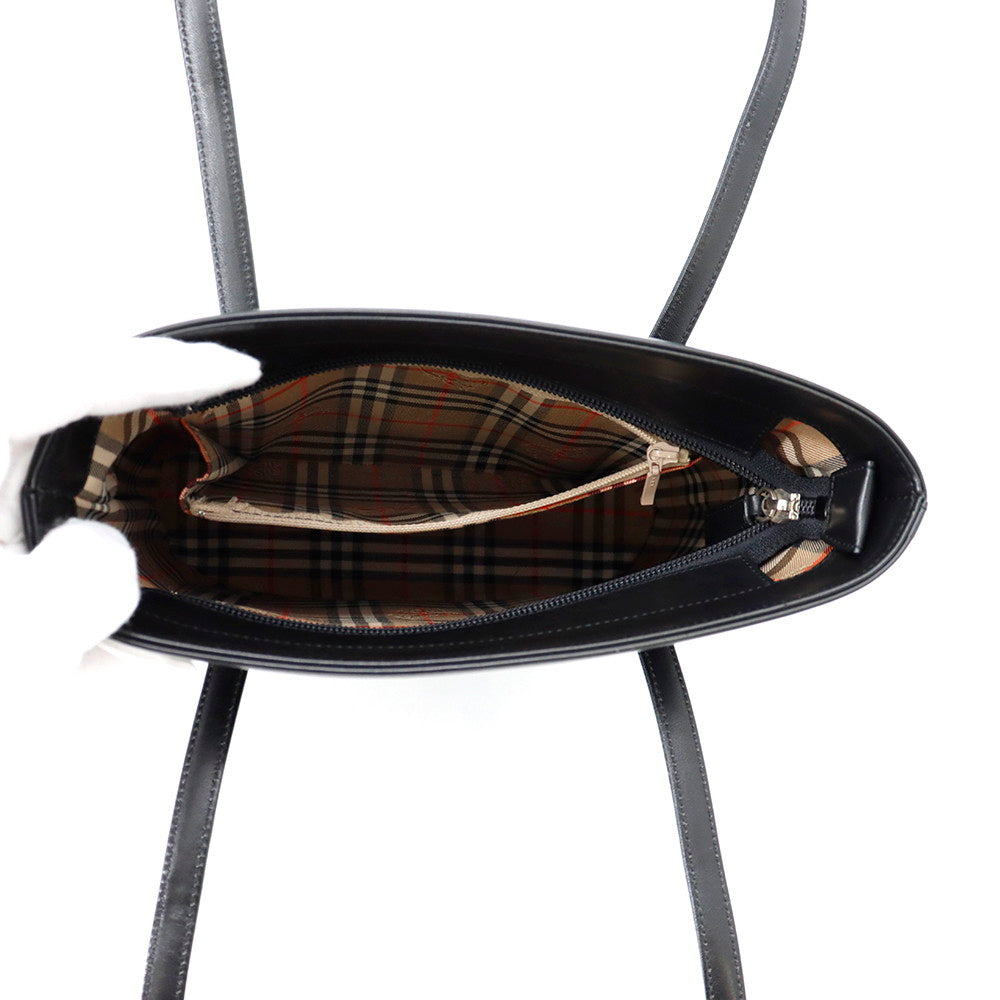 BURBERRY Nova Check Shoulder Bag Black Leather Canvas