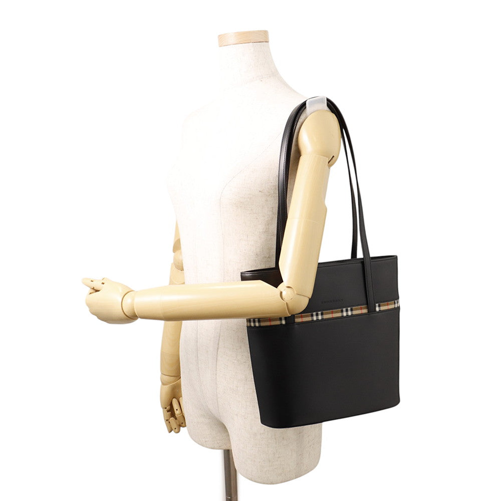 BURBERRY Nova Check Shoulder Bag Black Leather Canvas