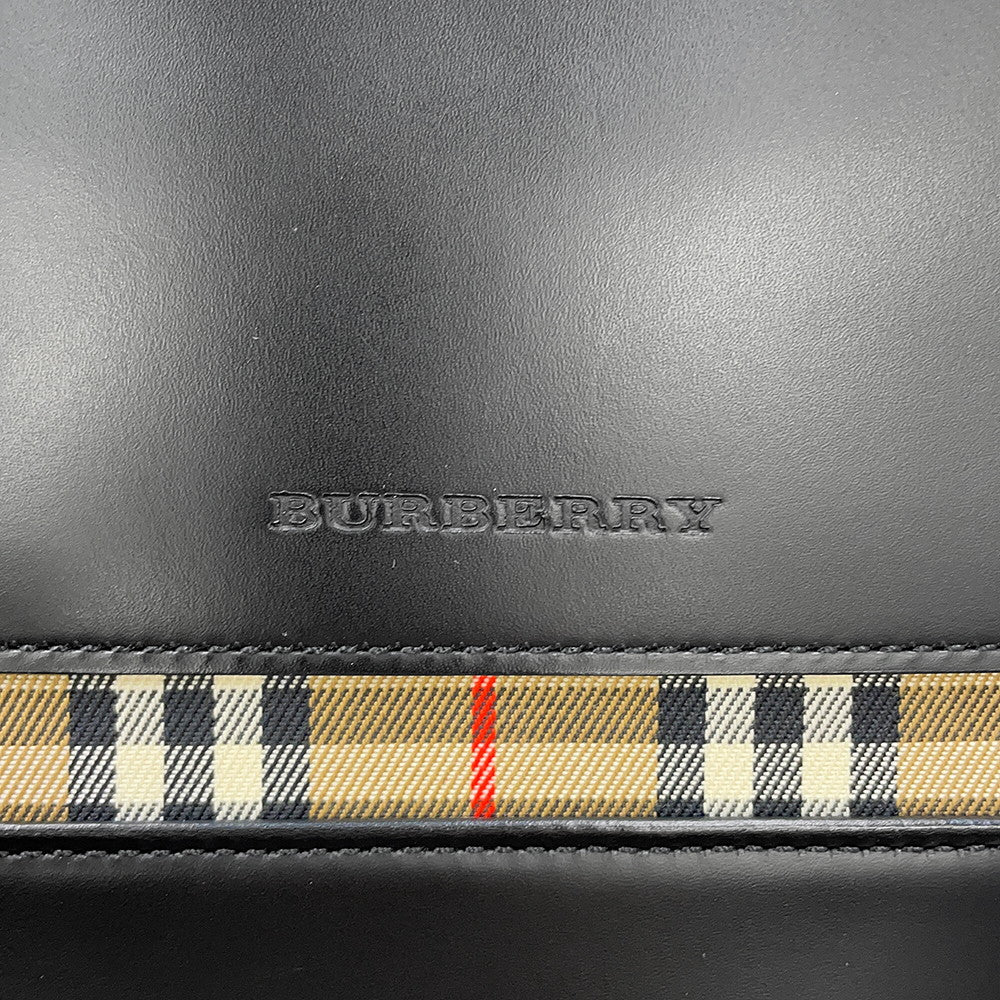 BURBERRY Nova Check Shoulder Bag Black Leather Canvas