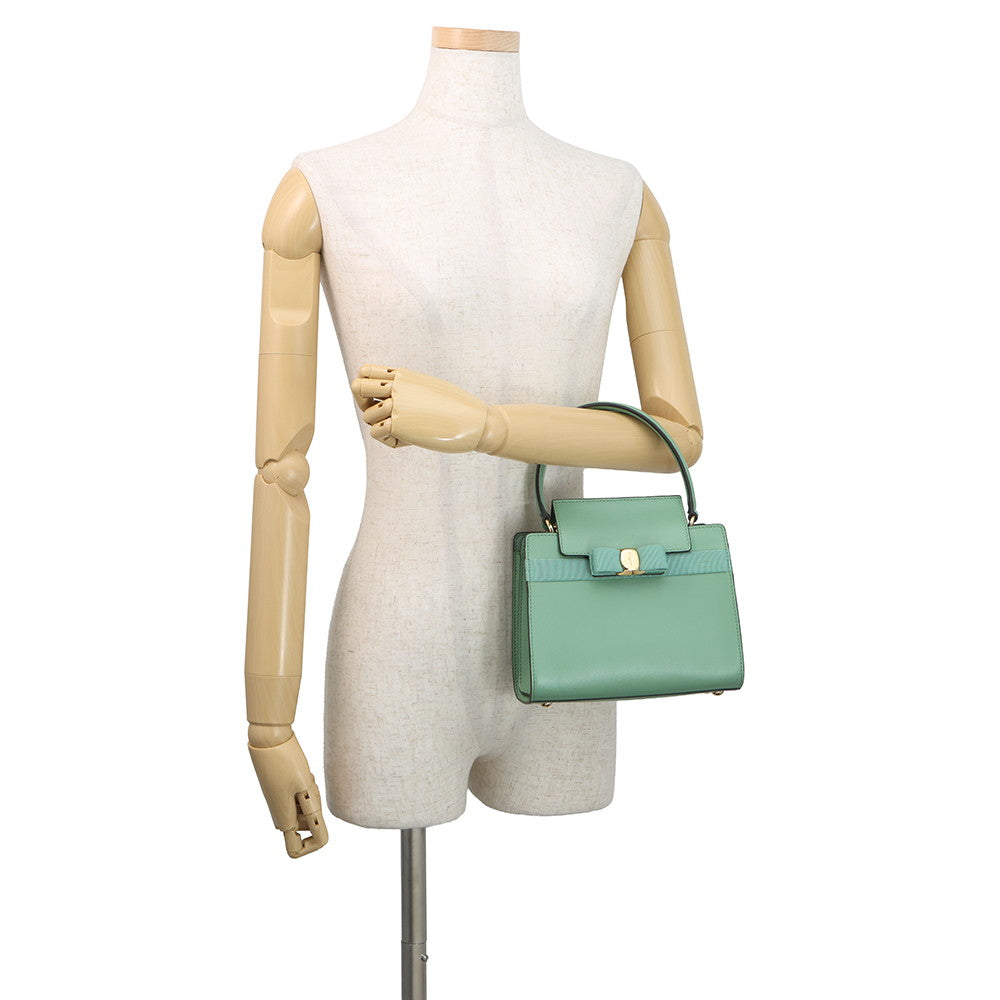 Ferragamo Vala ribbon 2wayChainShoulder Bag Light Green21I282 Leather