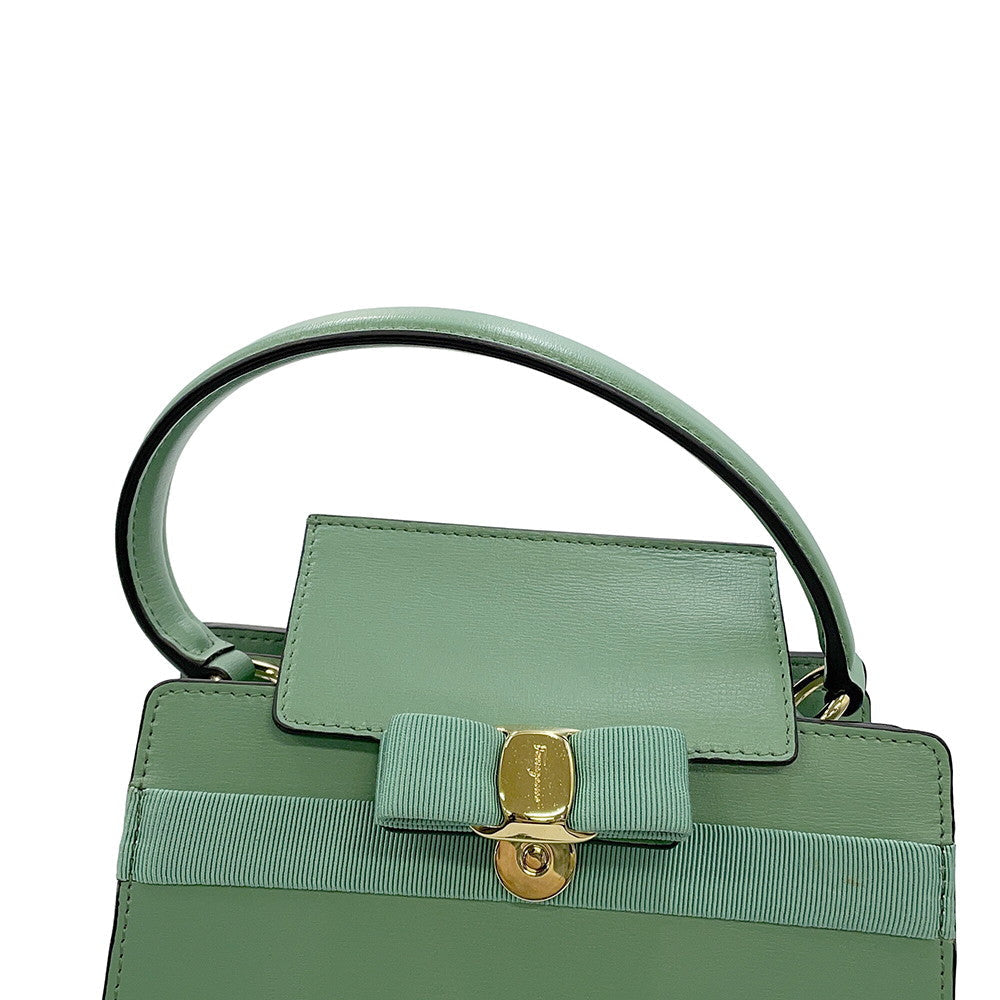 Ferragamo Vala ribbon 2wayChainShoulder Bag Light Green21I282 Leather