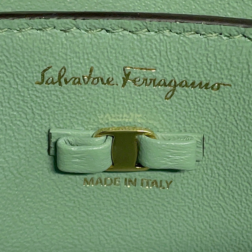 Ferragamo Vala ribbon 2wayChainShoulder Bag Light Green21I282 Leather