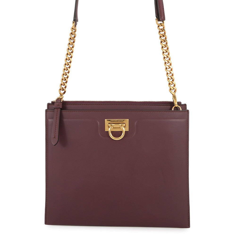 Ferragamo Gancini Shoulder Bag Wine21I013 724605 Leather