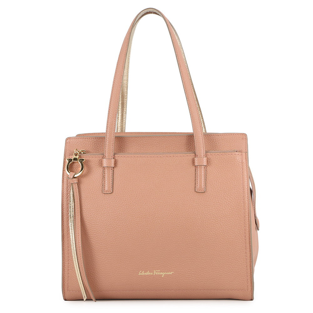 Ferragamo Amy Gancini Tote Bag Pink/Gold21F216 Leather
