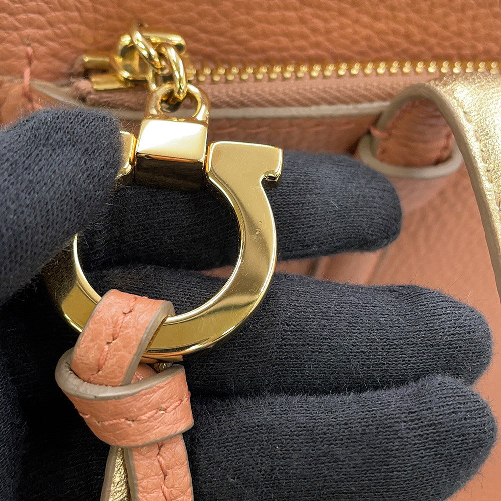 Ferragamo Amy Gancini Tote Bag Pink/Gold21F216 Leather