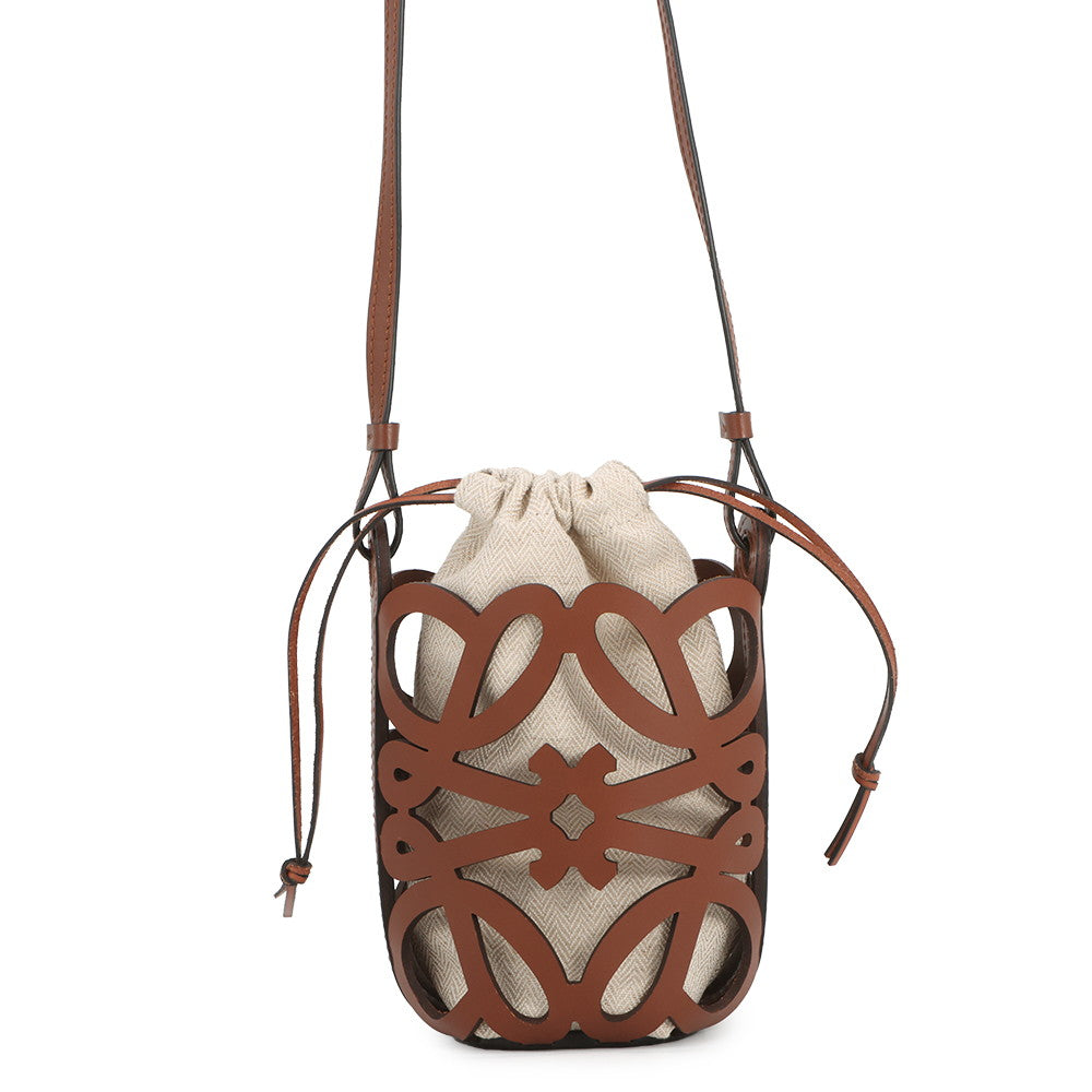 LOEWE Anagram Cutout Shoulder Bag BrownC922Y62X07 Leather Canvas