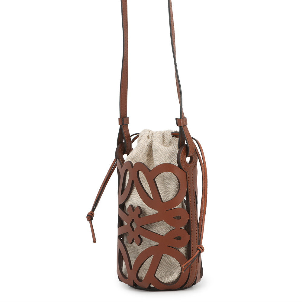 LOEWE Anagram Cutout Shoulder Bag BrownC922Y62X07 Leather Canvas