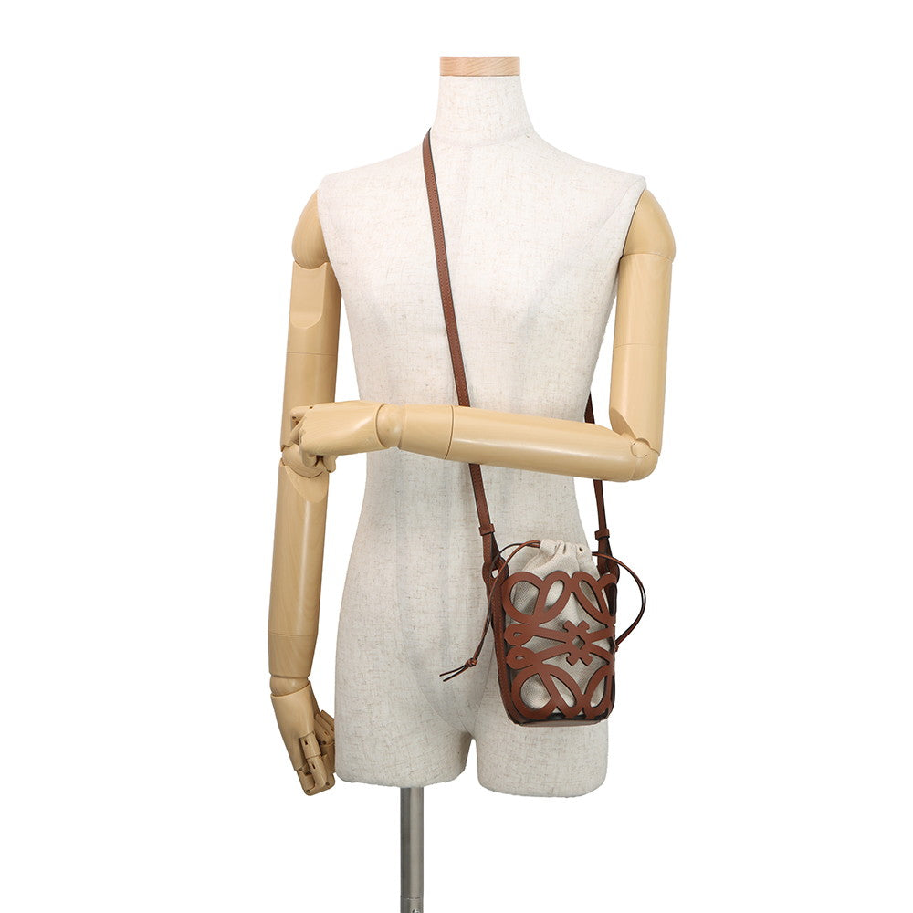 LOEWE Anagram Cutout Shoulder Bag BrownC922Y62X07 Leather Canvas