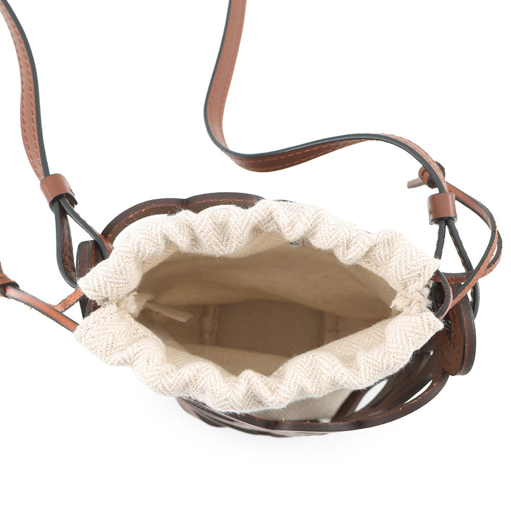 LOEWE Anagram Cutout Shoulder Bag BrownC922Y62X07 Leather Canvas