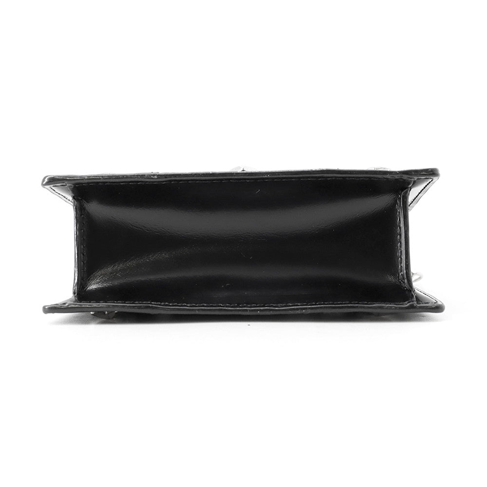 JIMMY CHOO Pyxis Chain Shoulder Bag Black Crocodile Embossed Leather Size Mini