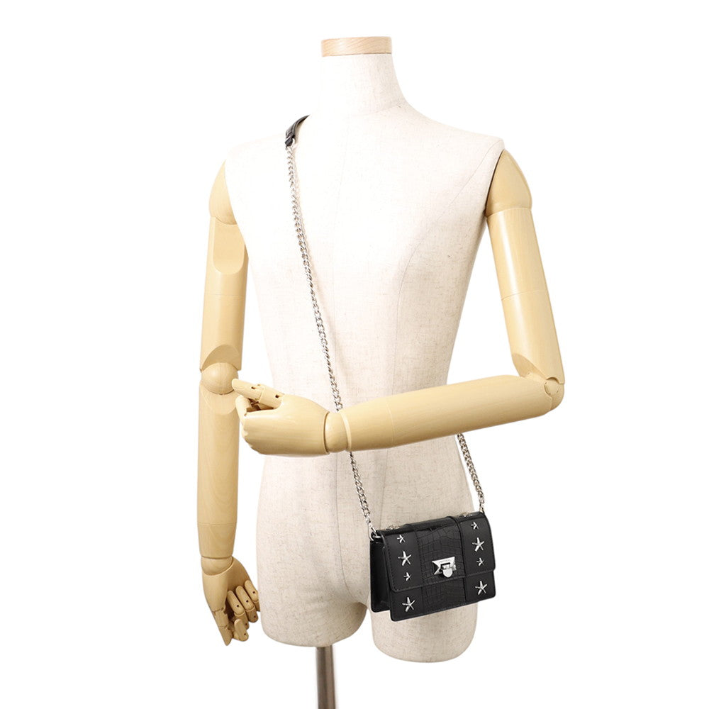 JIMMY CHOO Pyxis Chain Shoulder Bag Black Crocodile Embossed Leather Size Mini