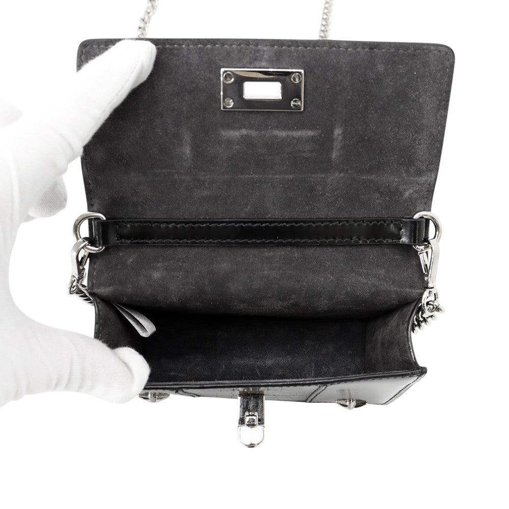 JIMMY CHOO Pyxis Chain Shoulder Bag Black Crocodile Embossed Leather Size Mini