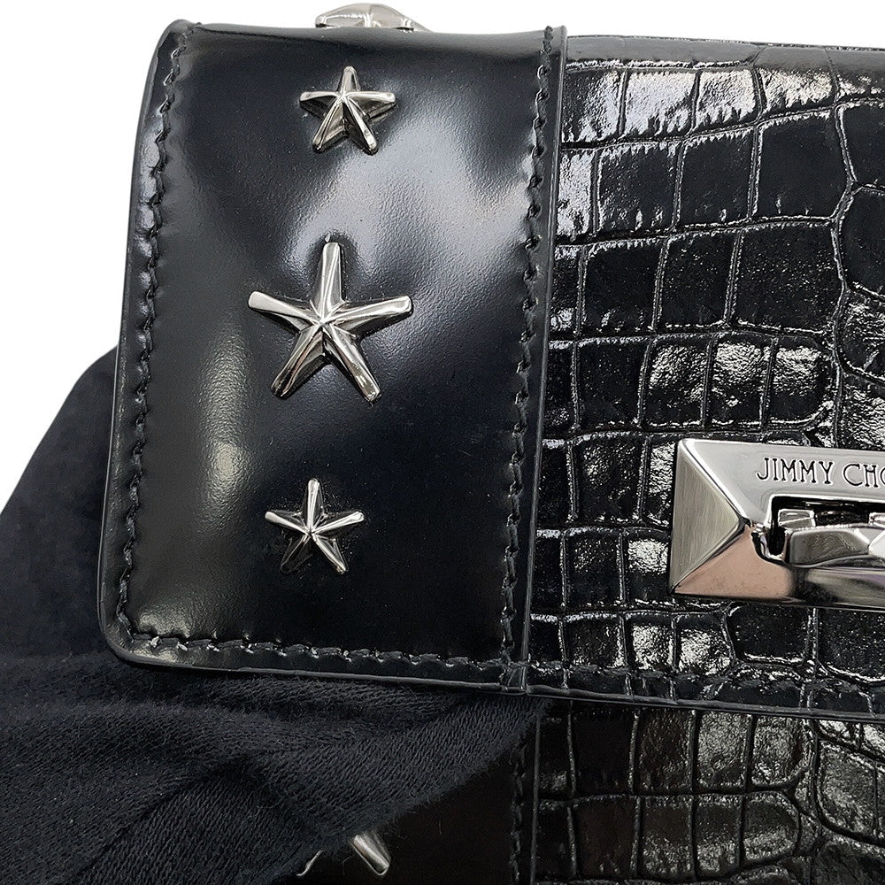 JIMMY CHOO Pyxis Chain Shoulder Bag Black Crocodile Embossed Leather Size Mini