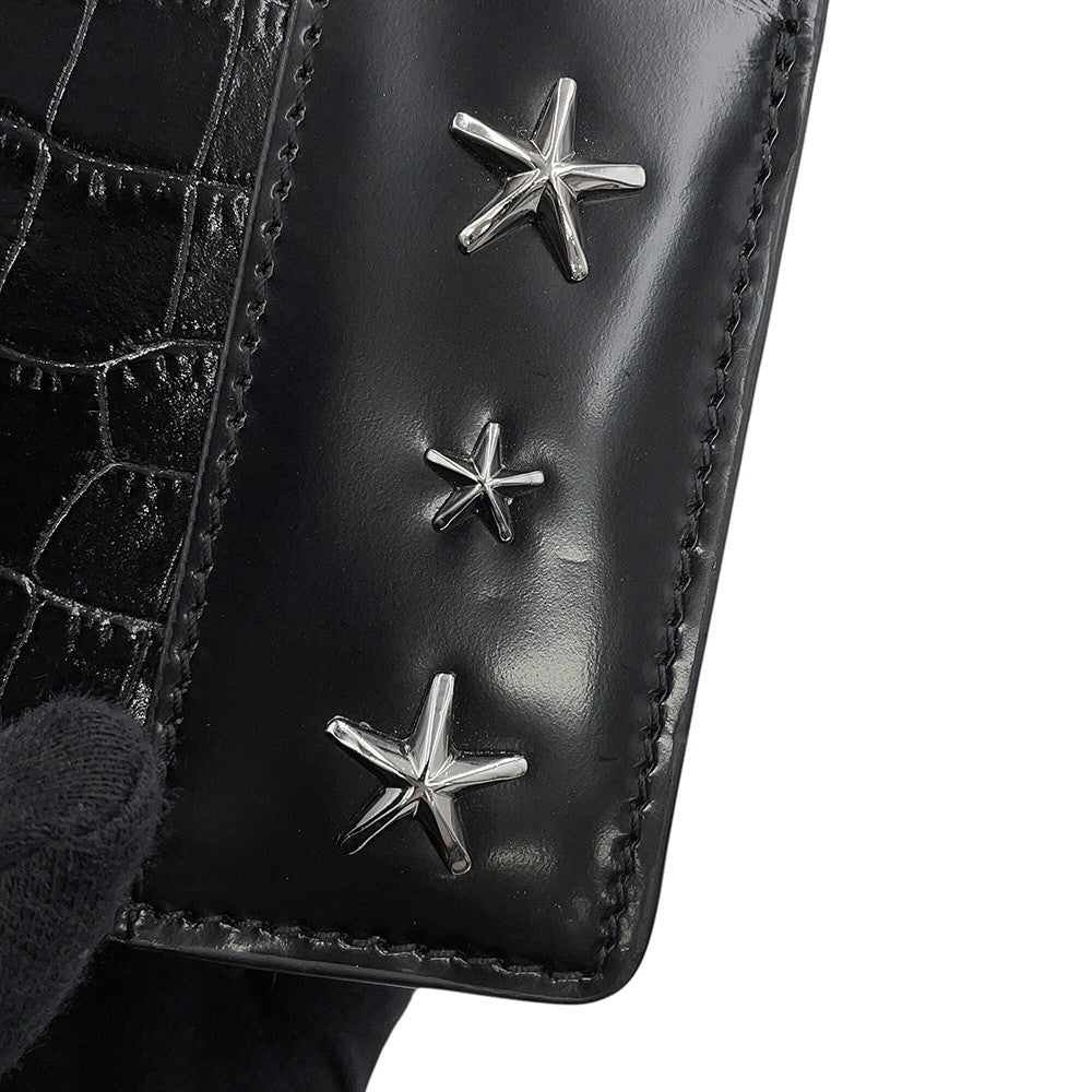 JIMMY CHOO Pyxis Chain Shoulder Bag Black Crocodile Embossed Leather Size Mini
