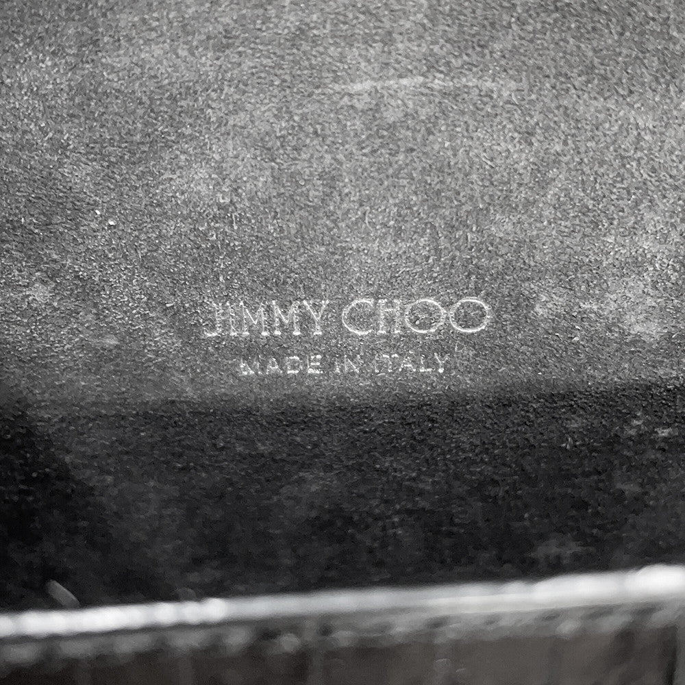 JIMMY CHOO Pyxis Chain Shoulder Bag Black Crocodile Embossed Leather Size Mini