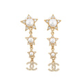 CHANEL Star motif long earrings Gold Gold Plated Faux Pearl Rhinestone