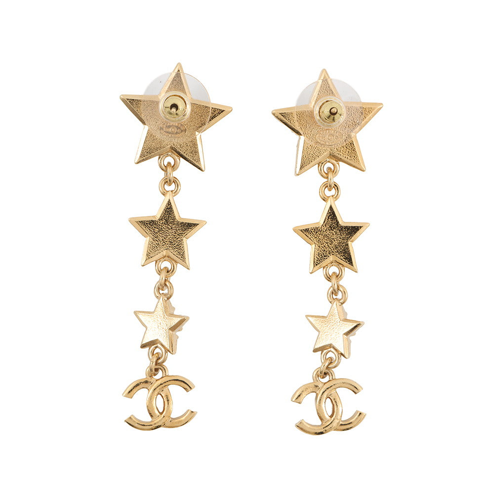CHANEL Star motif long earrings Gold Gold Plated Faux Pearl Rhinestone