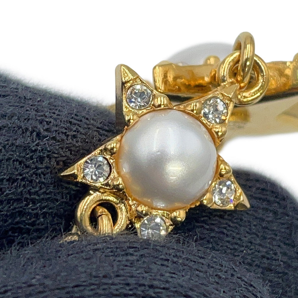 CHANEL Star motif long earrings Gold Gold Plated Faux Pearl Rhinestone