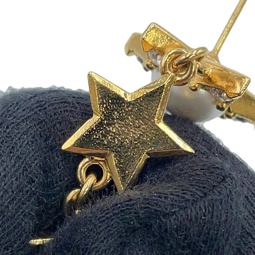 CHANEL Star motif long earrings Gold Gold Plated Faux Pearl Rhinestone