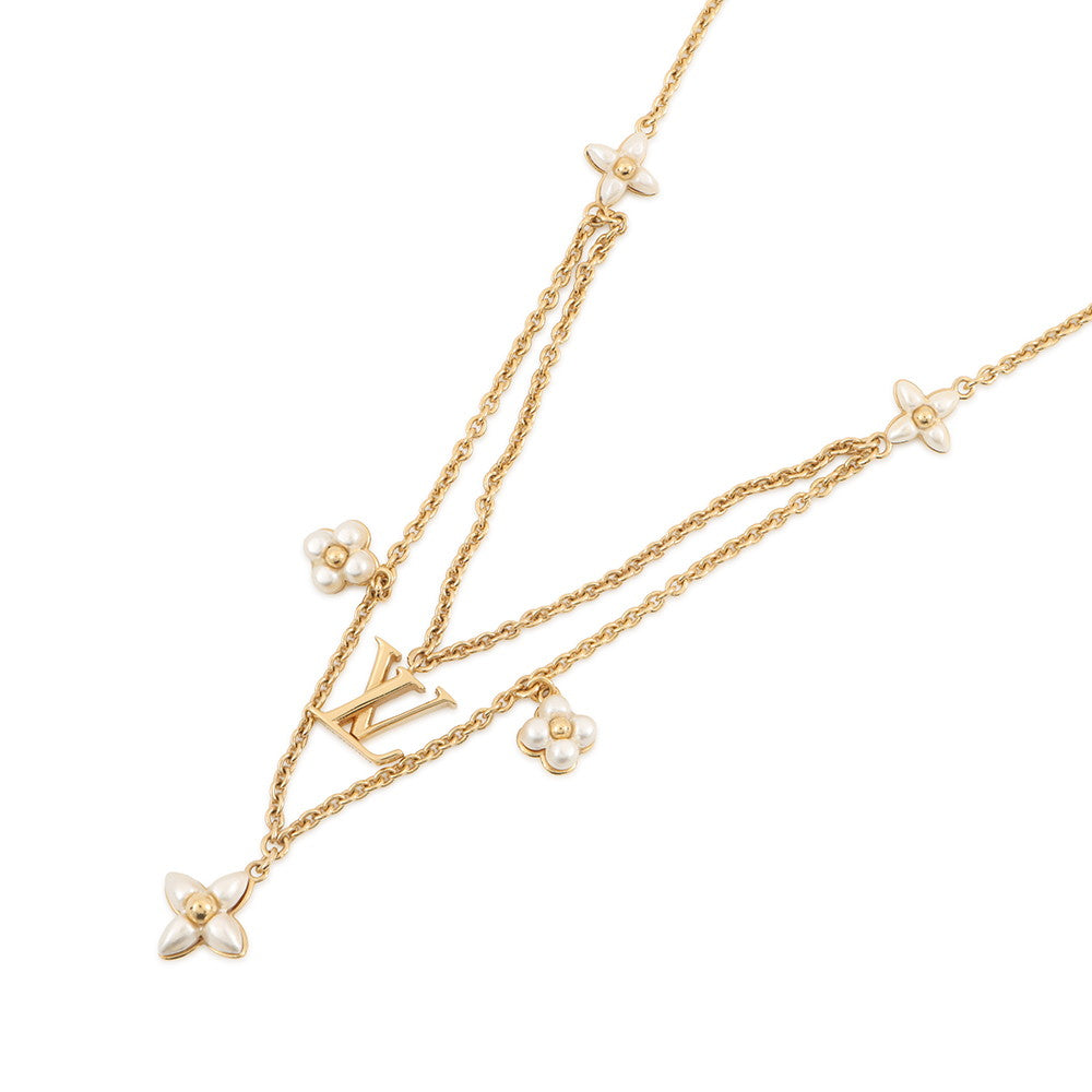 LOUIS VUITTON LV Flora Gram NecklaceM00981 Gold Plated Resin