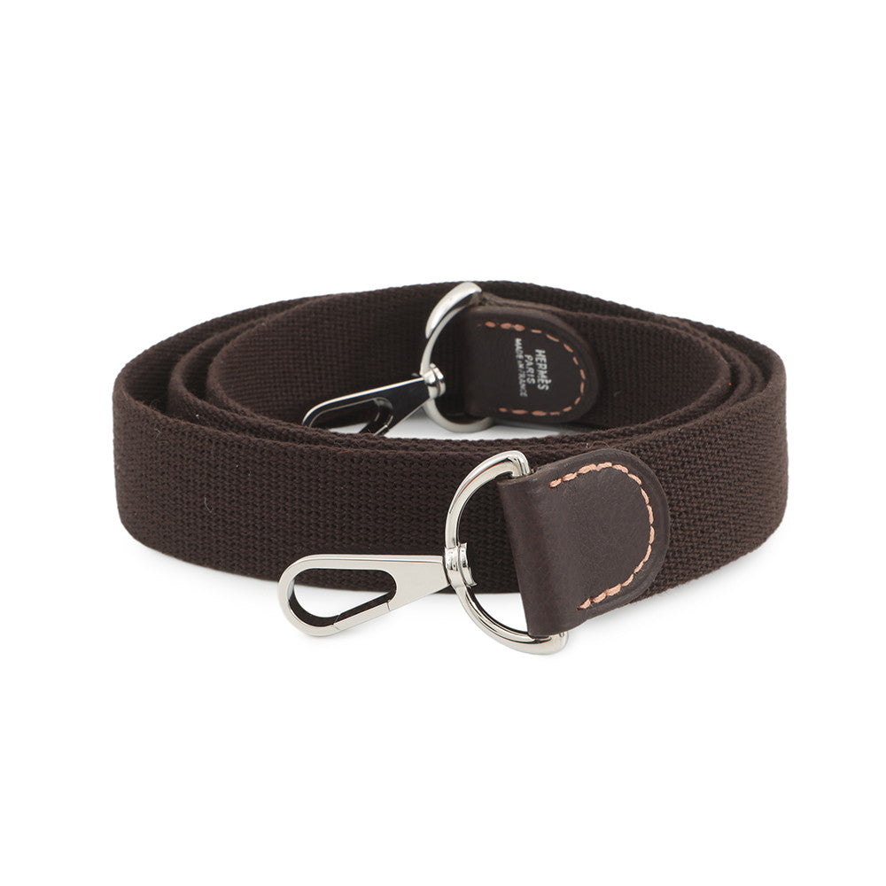 HERMES Garden Party Strap Marron Leather Canvas