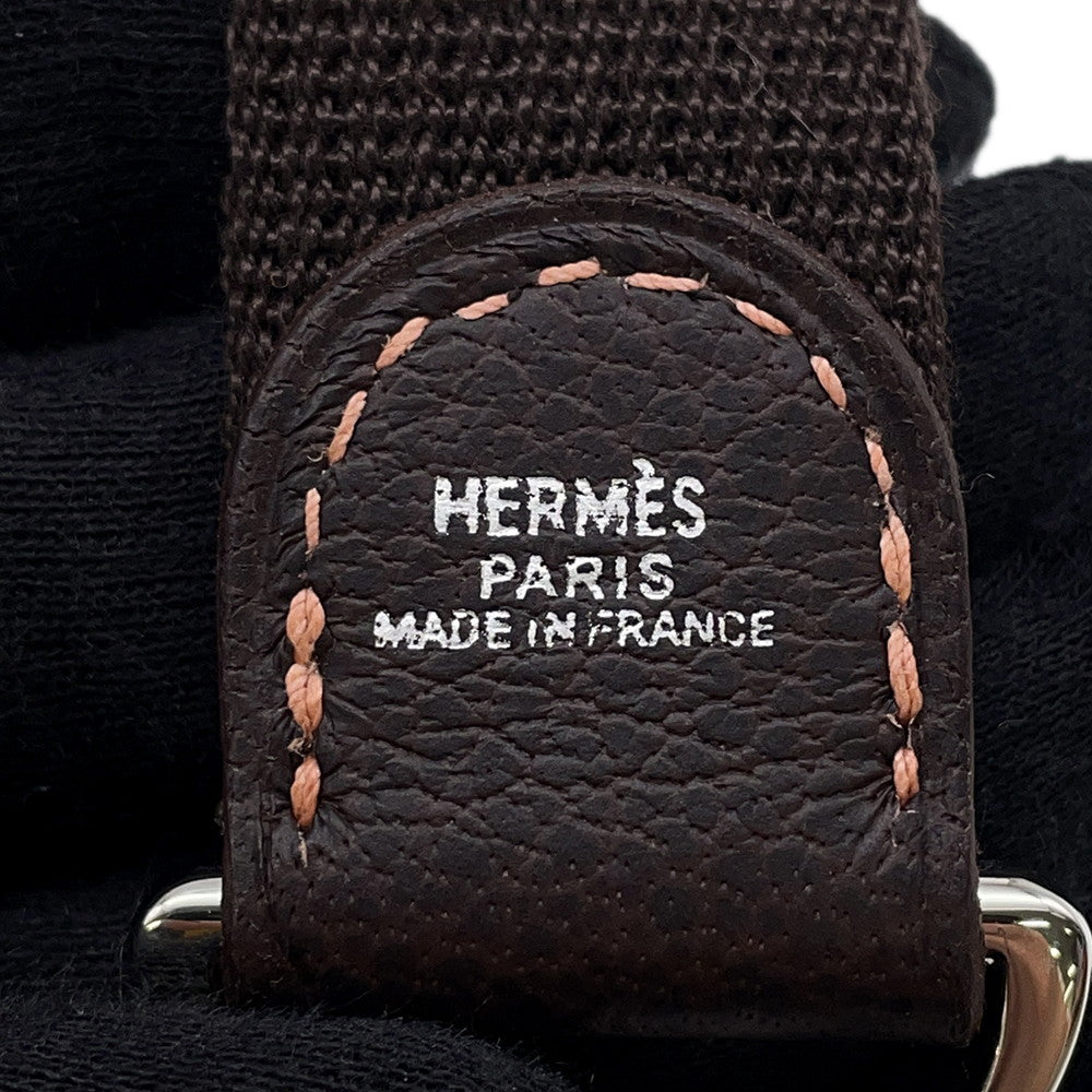 HERMES Garden Party Strap Marron Leather Canvas
