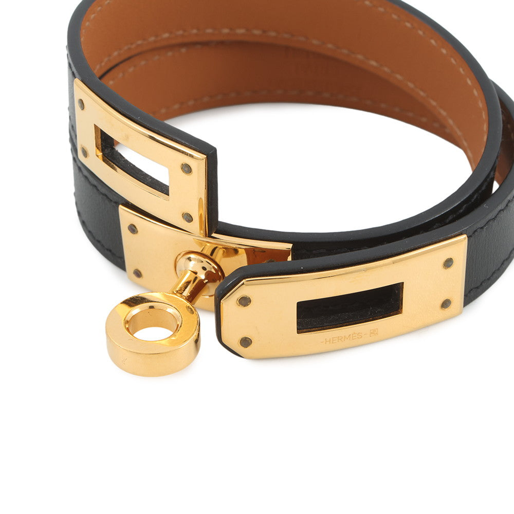 HERMES Kelly Bracelet Size S Black Swift Leather