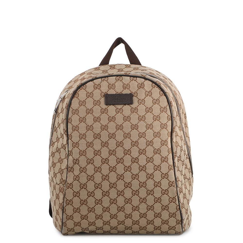 GUCCI GG Canvas Backpack Beige/Brown449906 493075 GG Canvas Leather