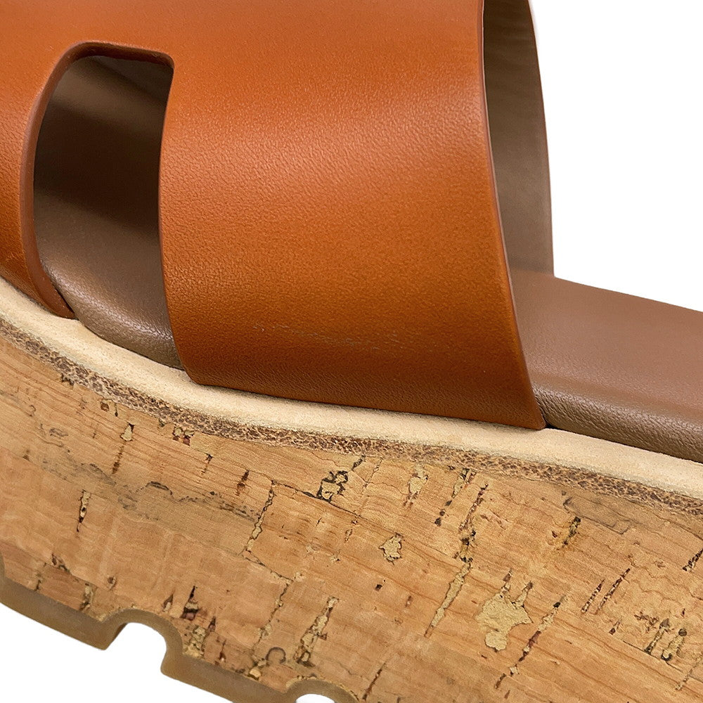 HERMES Eze 30 Sandals Natural Leather cork Size 36