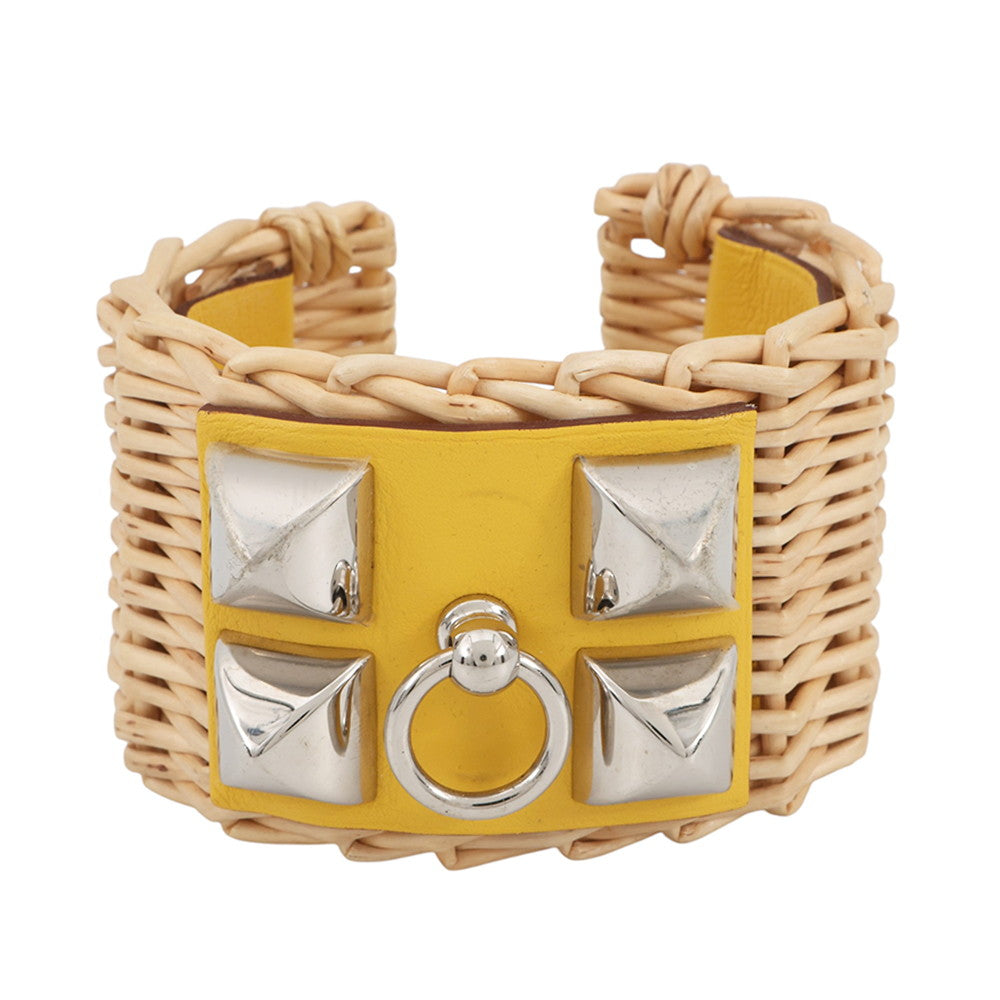 HERMES Medor Picnic Bangle Size T2 Lime Swift Leather Rattan