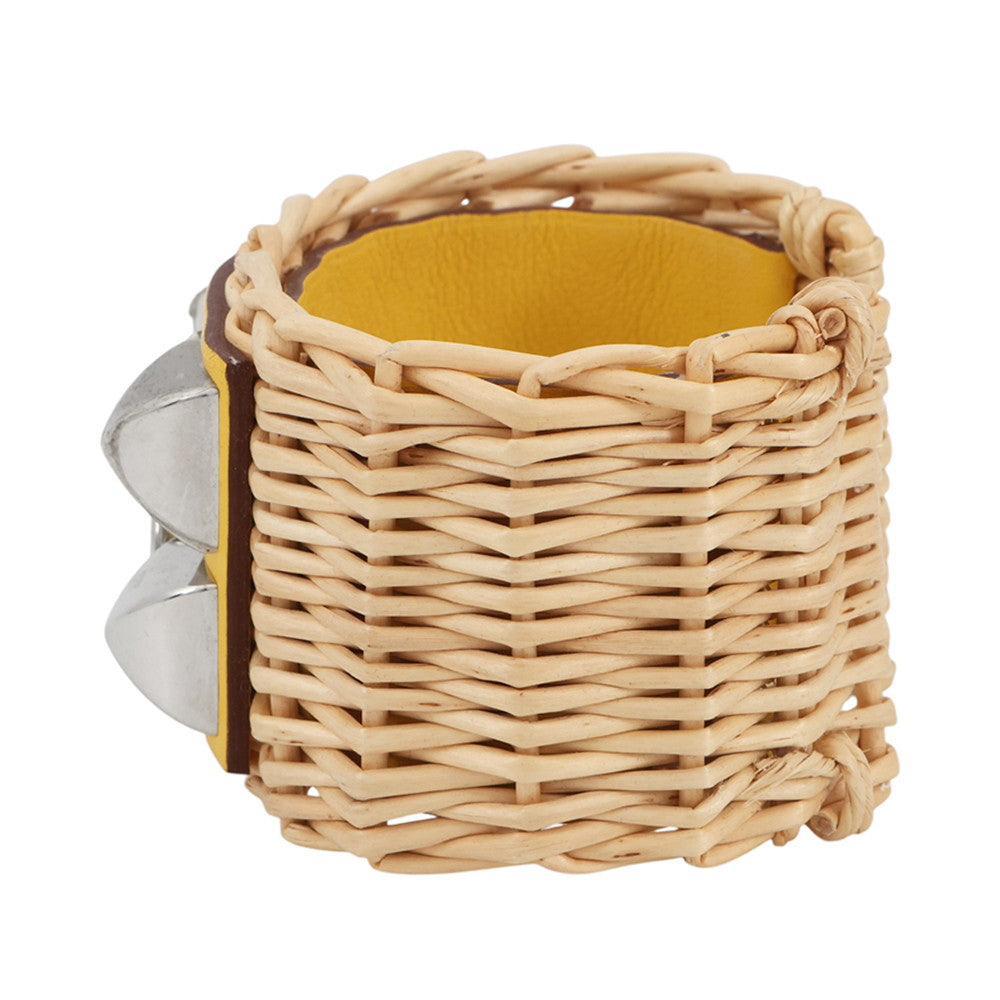 HERMES Medor Picnic Bangle Size T2 Lime Swift Leather Rattan