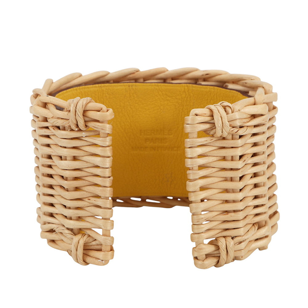 HERMES Medor Picnic Bangle Size T2 Lime Swift Leather Rattan