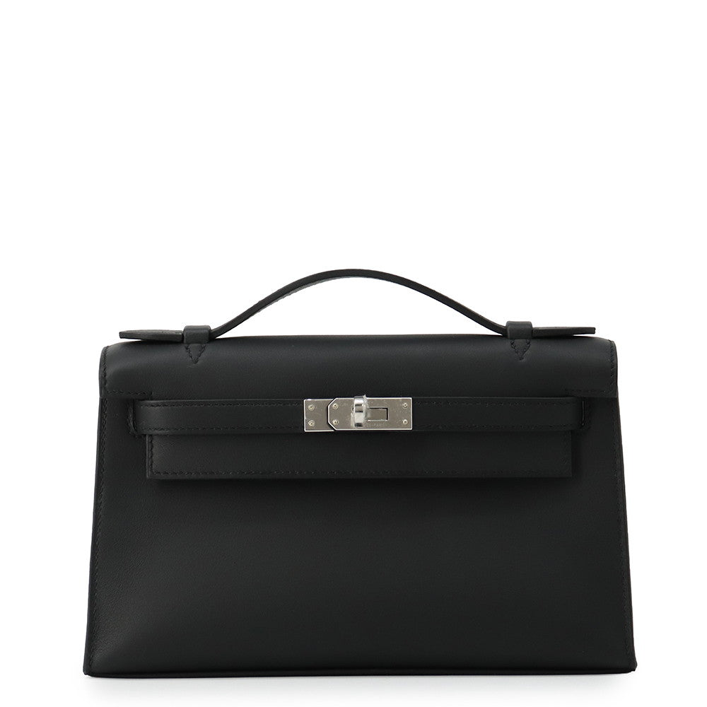 HERMES PochetteKelly Black Swift Leather