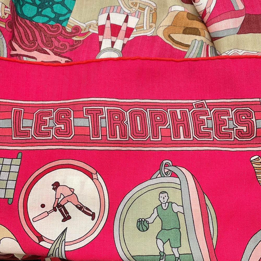 HERMES Giant Square LES TROPHEES Size 140 Red/Multicolor Cashmere Silk