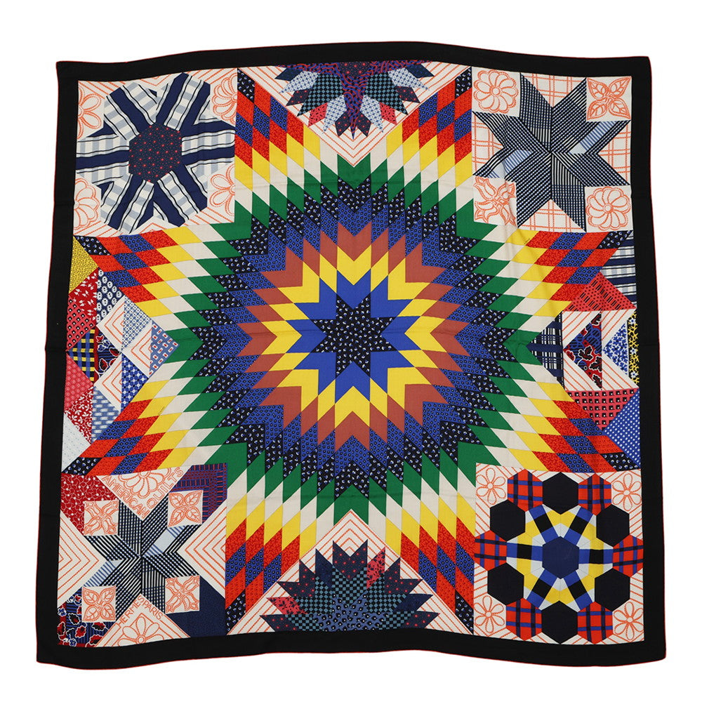 HERMES Giant Square American Quilt Size 140 Black/Multicolor Cashmere70% Silk30%