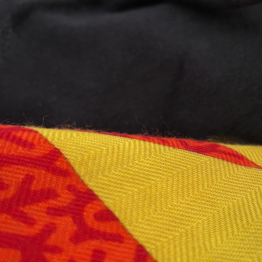 HERMES Giant Square American Quilt Size 140 Black/Multicolor Cashmere70% Silk30%