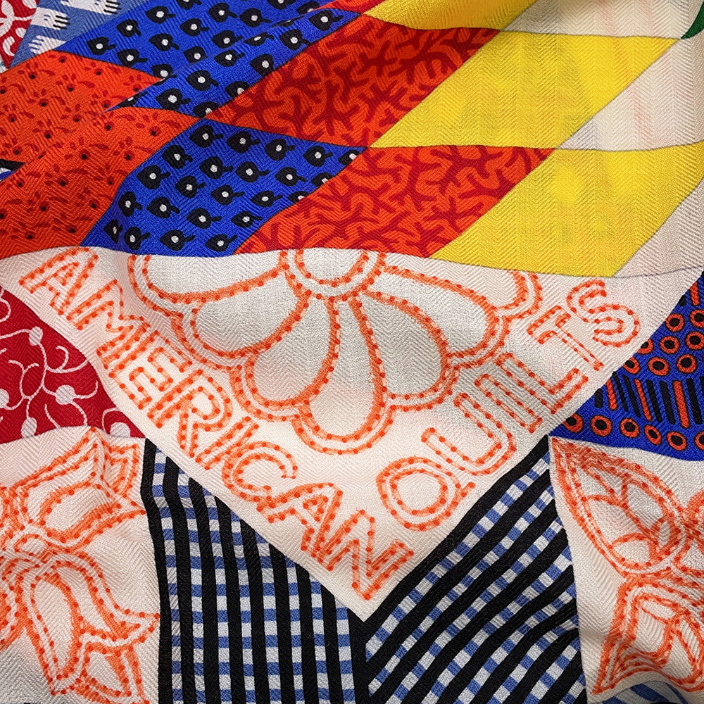 HERMES Giant Square American Quilt Size 140 Black/Multicolor Cashmere70% Silk30%