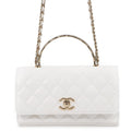 CHANEL Matelasse Top Handle Chain Wallet White Caviar Leather